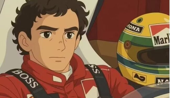 Airton Senna foi um dos que foram recriados pela IA Ghibli Foto: Reprodução/X